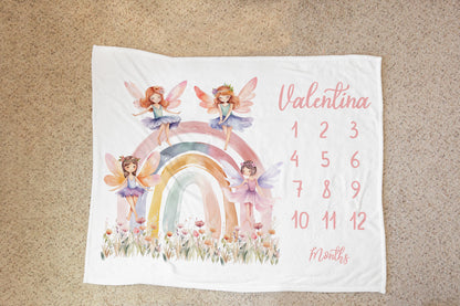 Personalized Fairies Milestone Blanket - Fairy Baby Blanket - Fairy garden