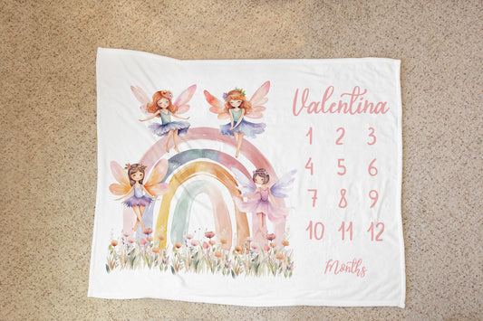 Personalized Fairies Milestone Blanket - Fairy Baby Blanket - Fairy garden