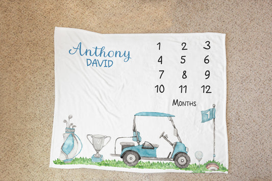 Personalized Golf Milestone baby Blanket - Golf boy Blanket - Little golfer