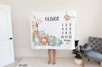 Personalized Safari Milestone Blanket - Jungle Baby Blanket - Cute Safari