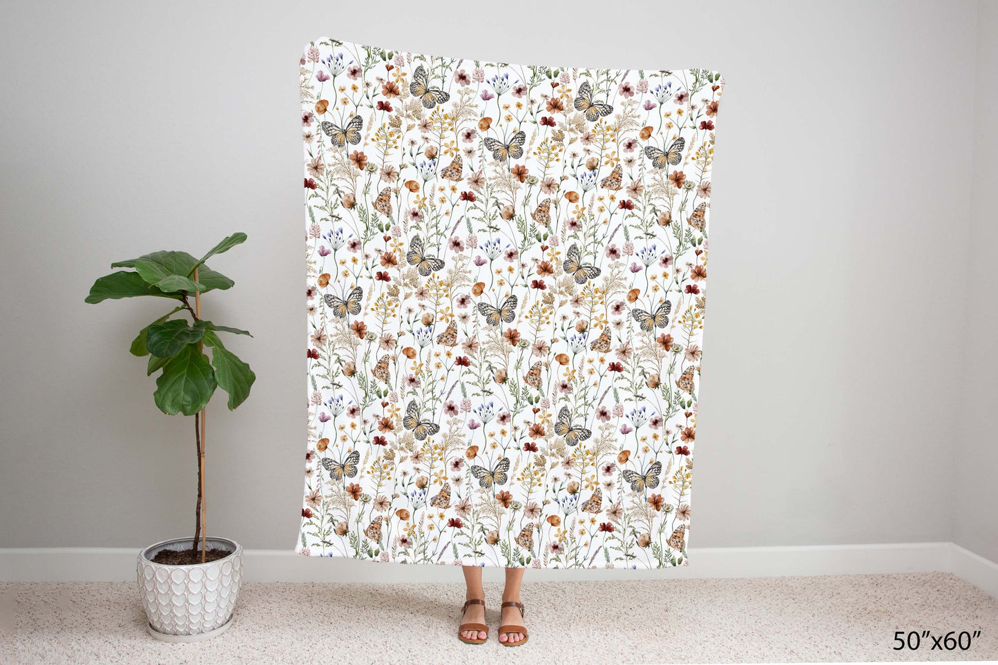 Wildflowers blanket, Boho floral nursery bedding - Butterfly garden