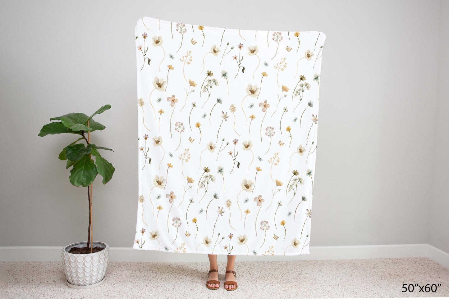 Wildflowers Blanket, Wildflower Nursery Bedding - Mustard Wildflowers