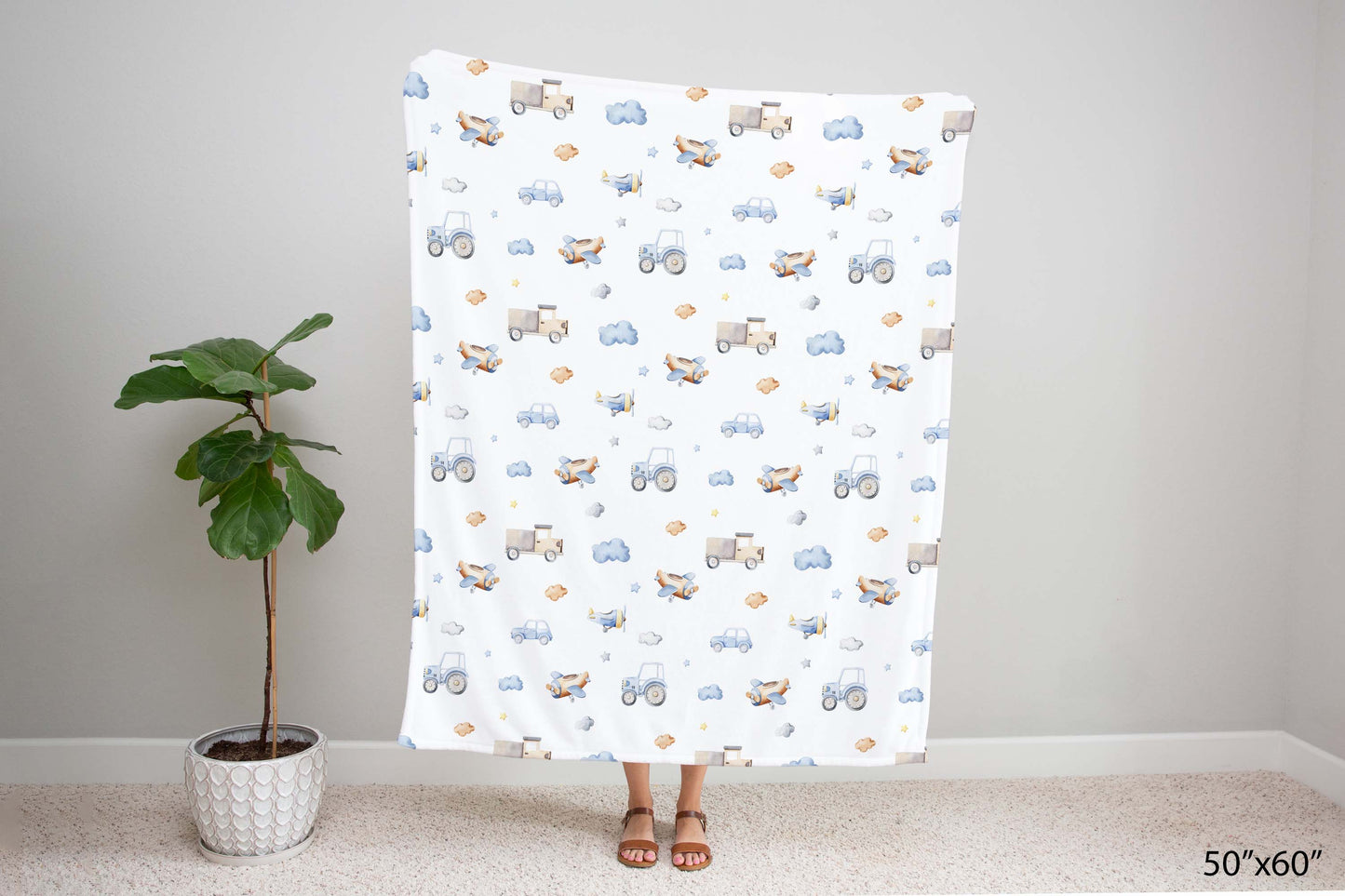 Transport blanket, Transport nursery bedding - Blue Transportation