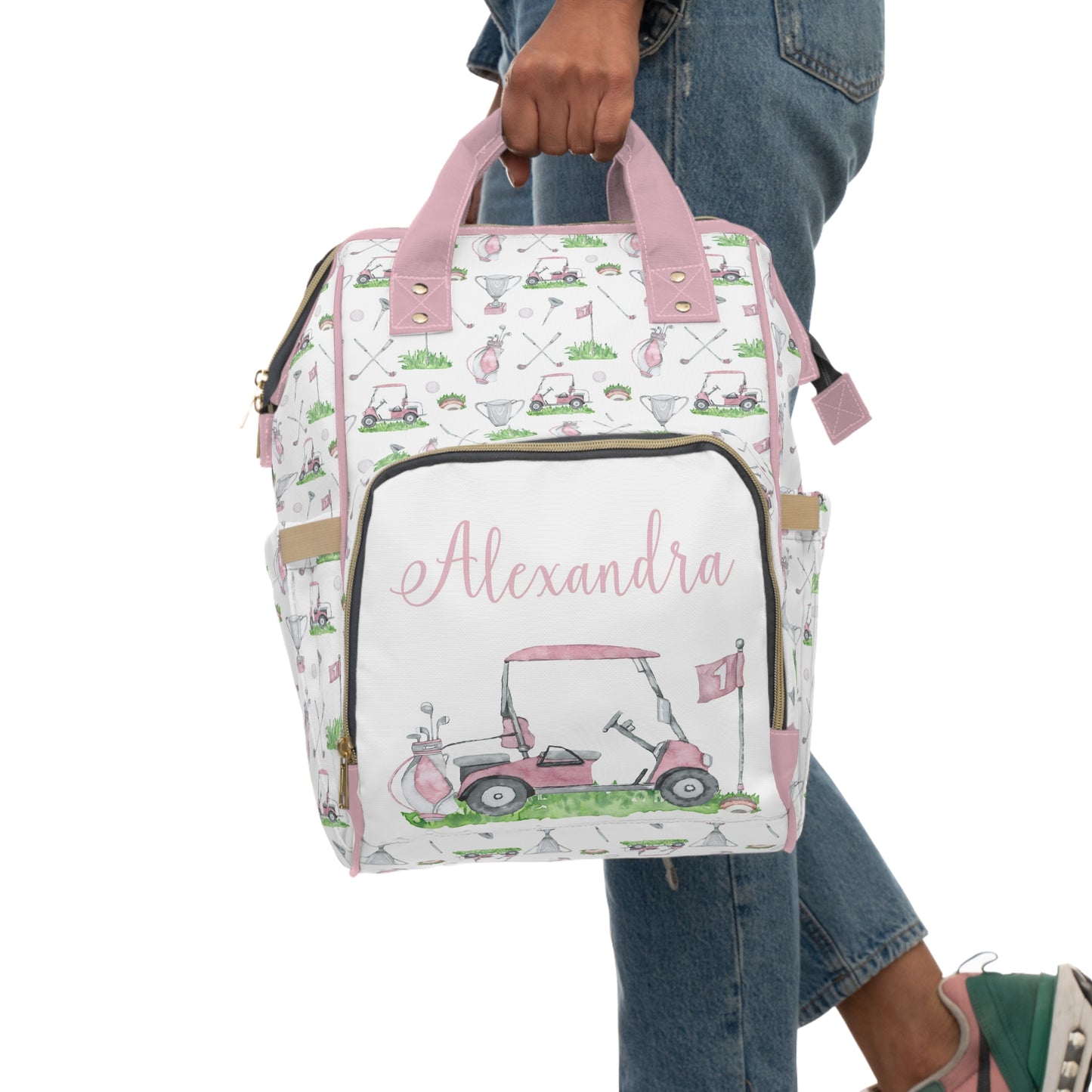 Personalized Pink Golf diaper bag | Sports baby backpack - Pink Golf