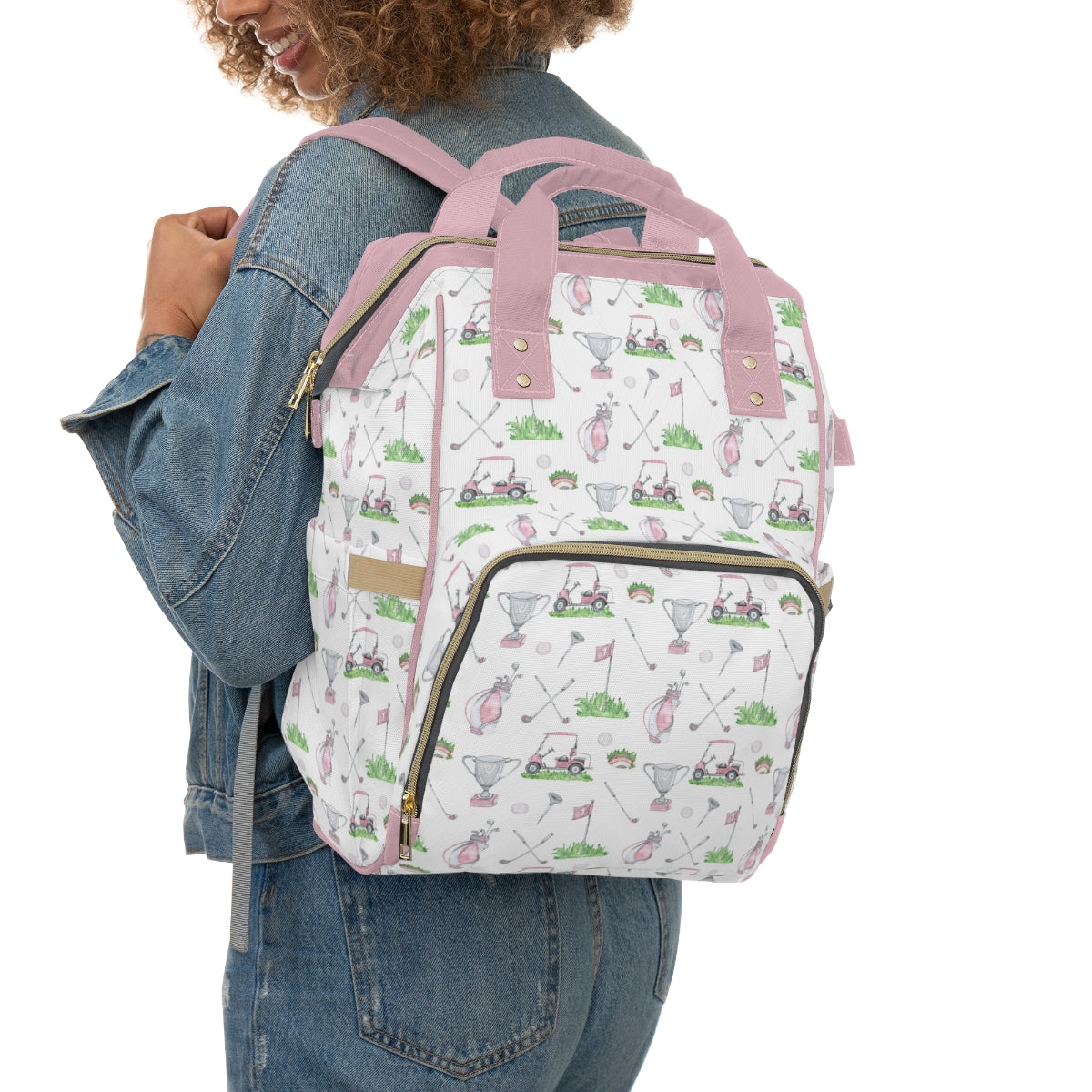 Pink golf diaper back, Girl golf Backpack - Pink Golf