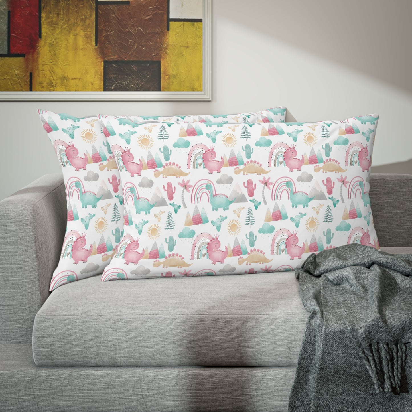 Dinosaur pillow sham, Dinosaur nursery decor - Pink Dinosaur