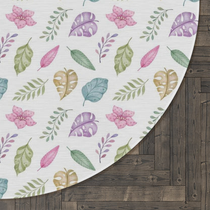 Tropical leaves rug, Girl tropical nursery decor - Pink Jurassic