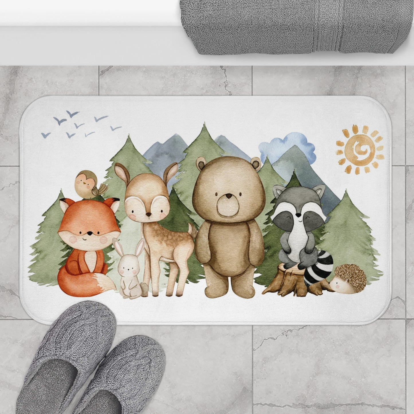 Woodland Bath Mat, Anti-Slip backing, Woodland bathroom decor - Magical Forest