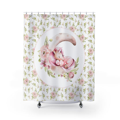 Unicorn Shower Curtain, Floral Unicorn shower curtain - Magical Unicorn