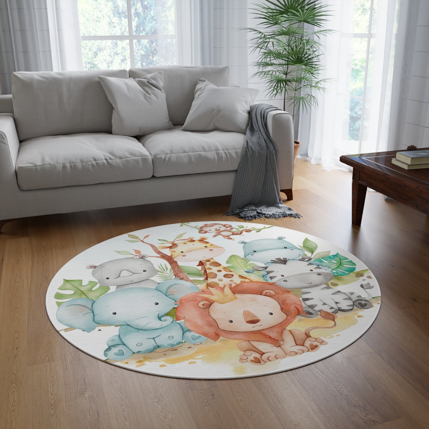 Safari animals Round rug, Safari nursery decor - Cute Safari