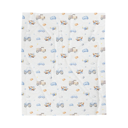 Transport blanket, Transport nursery bedding - Blue Transportation