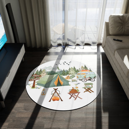 Camping nursery decor, Happy camper round rug - Outdoor Adventures