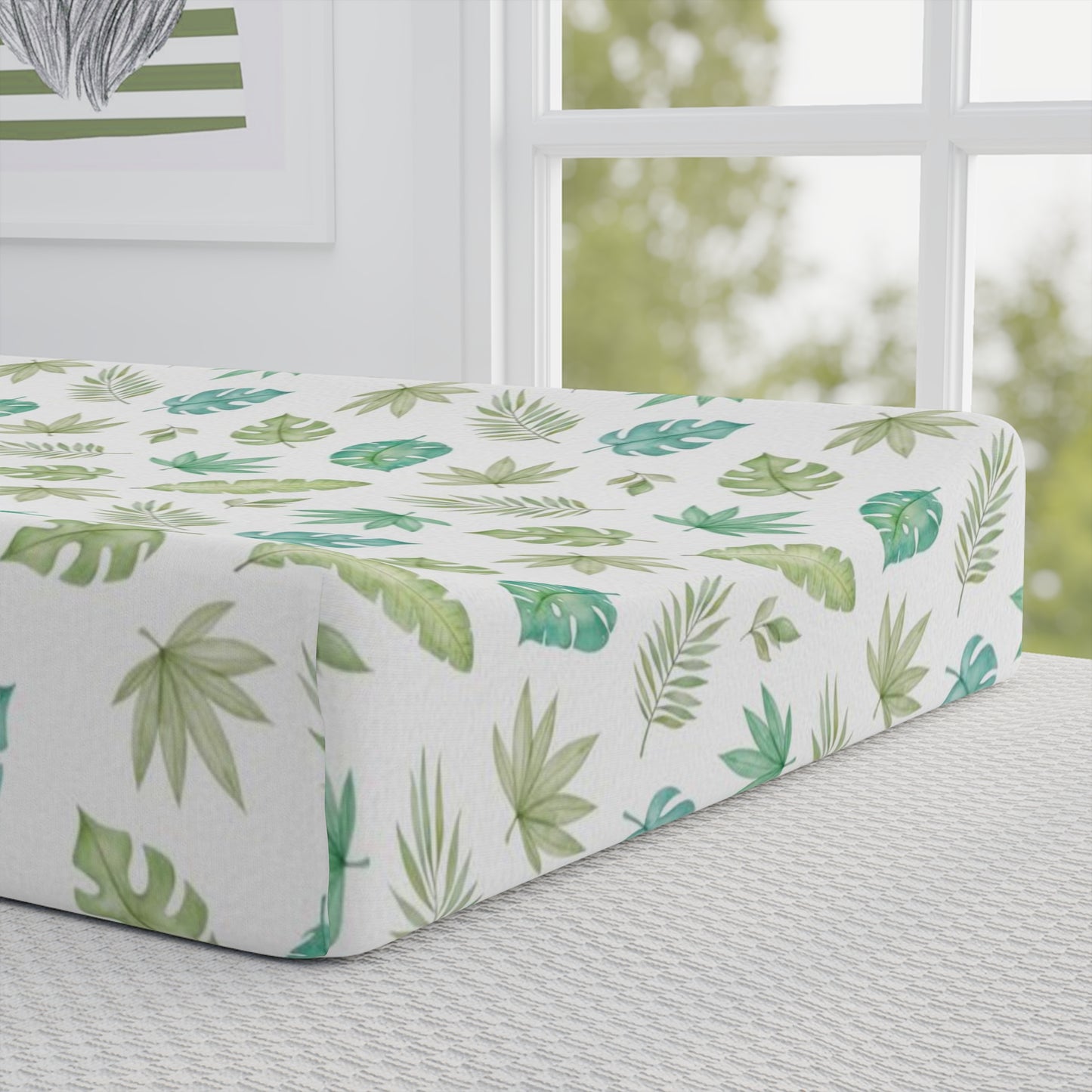 Tropical leaves Changing Pad Cover, Safari nursery decor - Cute Safari