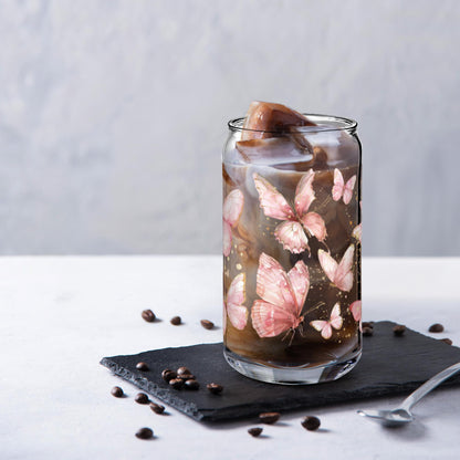 Pink Butterfly Soda Can Glass, Butterfly Coffee cup Glass can