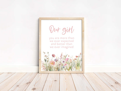 Our girl nursery print, Wildflowers nursery art