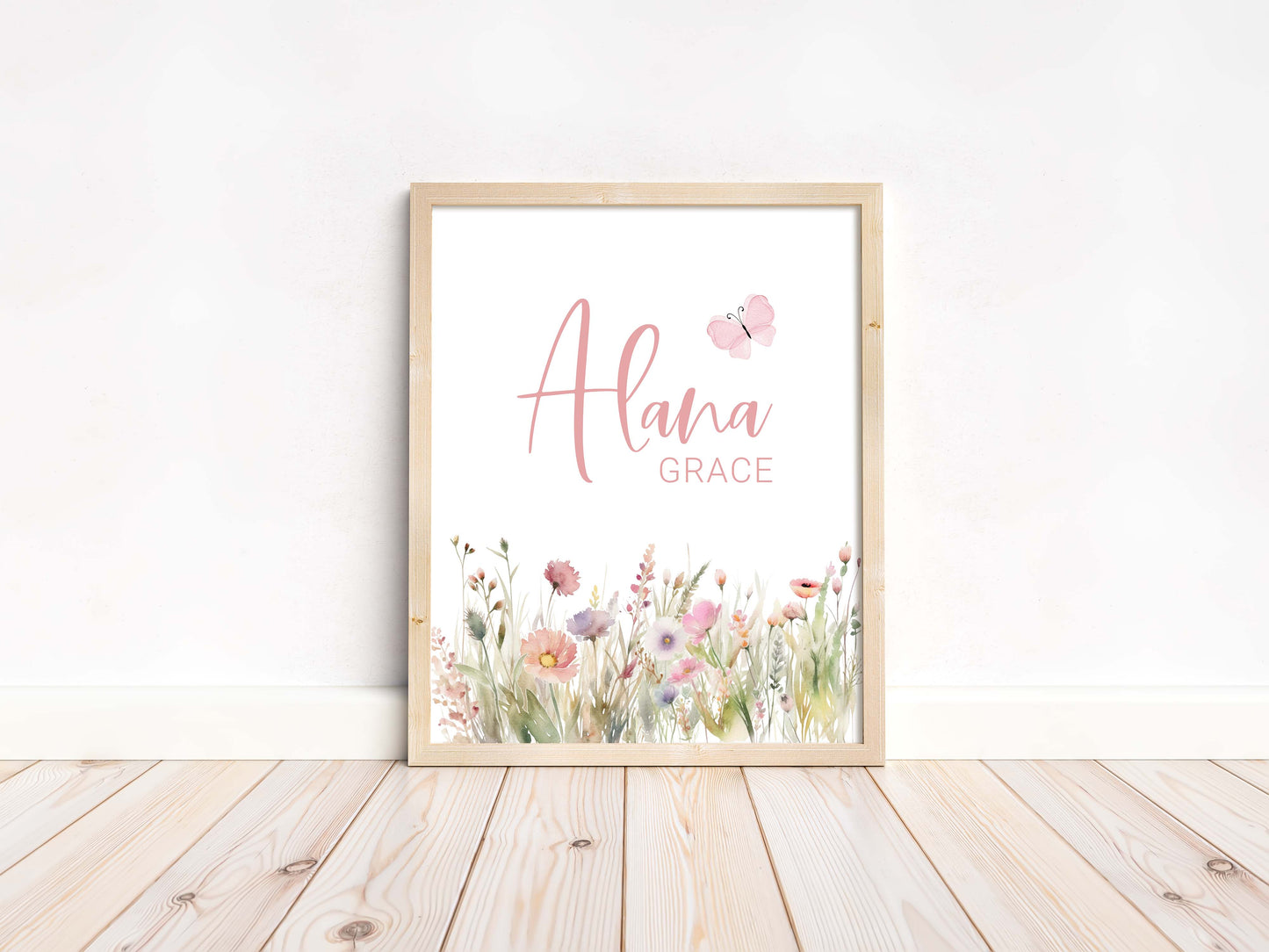 Personalized Name Wildflower Wall Art, Boho Floral Nursery Print Unframed