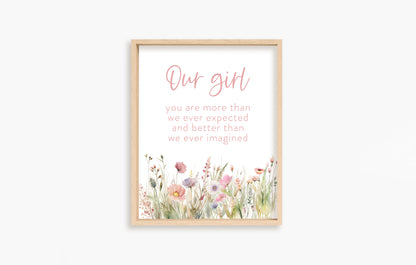 Our girl nursery print, Wildflowers nursery art