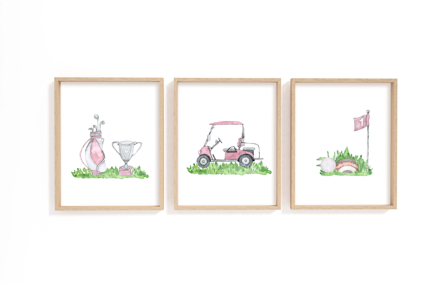 Set of 3 PRINTABLE Pink Golf Wall Art, Golf Nursery Prints - Pink Golf