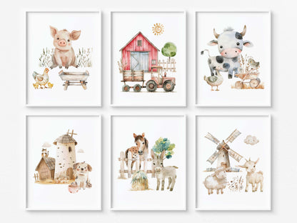 Farm Wall Art, Farm Nursery Prints Set of 6 - Happy Ranch