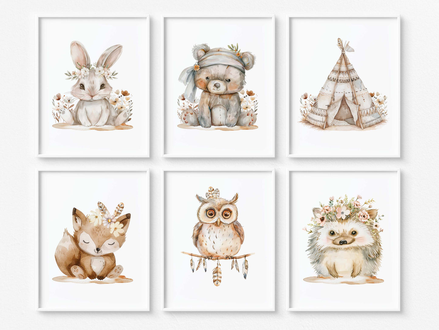 Set of 6 PRINTABLE Boho Woodland Wall Art, Woodland animals Nursery Prints