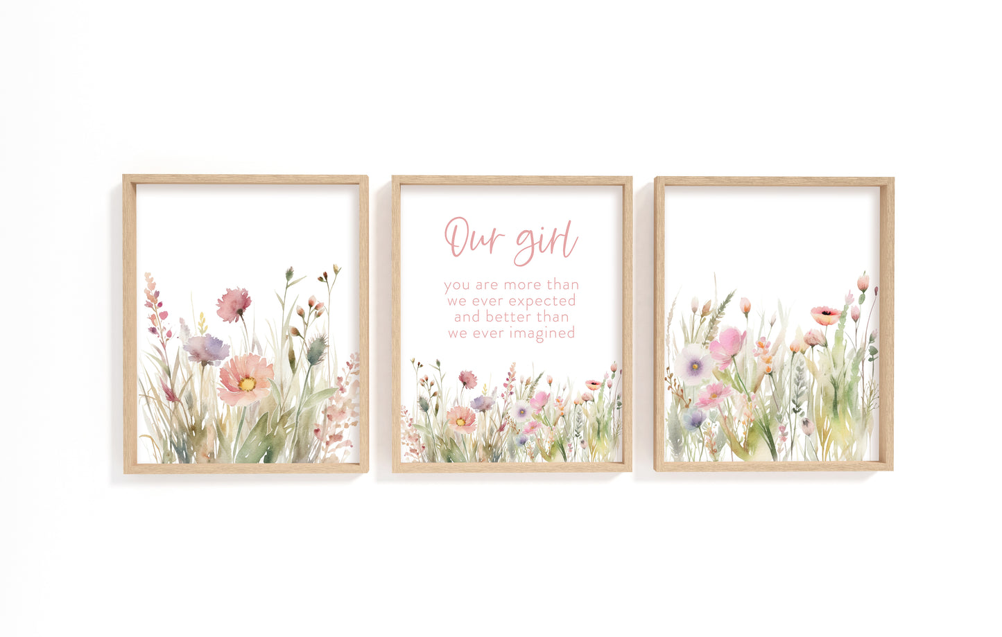 Wildflowers Wall Art, Boho floral Nursery Decor Set of 3 Unframed Prints