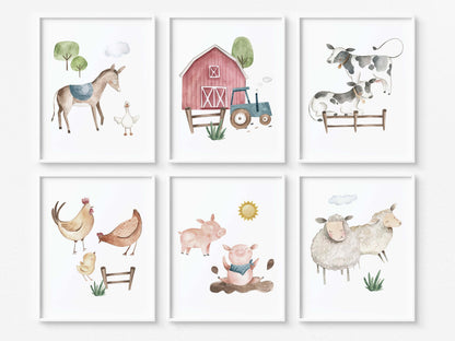 Set of 6 PRINTABLE Farm Wall Art, Farm Nursery Prints - Farm Adventure