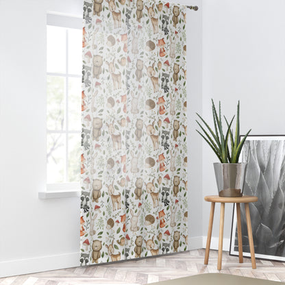 Woodland sheer curtain single panel, Forest nursery decor - Magical Forest