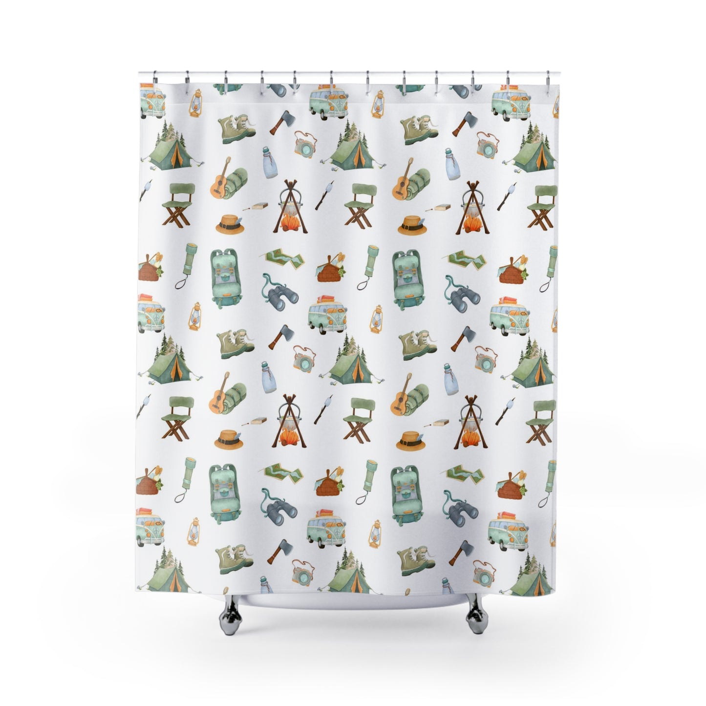 Camping shower curtain, Explorer bathroom decor - Outdoor Adventures