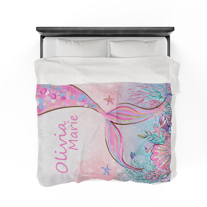 Little Mermaid Personalized Minky Blanket, Little mermaid Nursery Bedding - Pink Mermaid