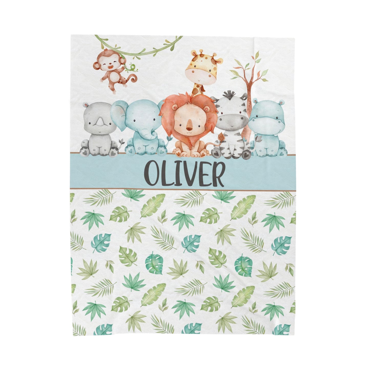 Safari Personalized Minky Blanket, Jungle Nursery Bedding - Cute Safari