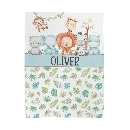 Safari Personalized Minky Blanket, Jungle Nursery Bedding - Cute Safari