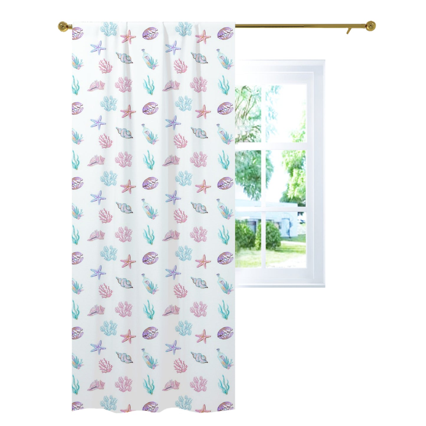 Under the sea Curtain, Single Panel, Shells curtain - Pink Mermaid