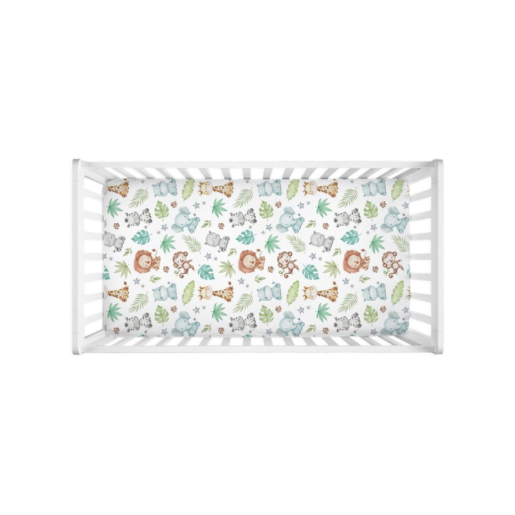 Safari Crib Sheet, Jungle Nursery Bedding- Cute Safari