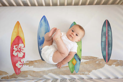 Surfboards crib sheet, Surf nursery bedding - Endless Sea