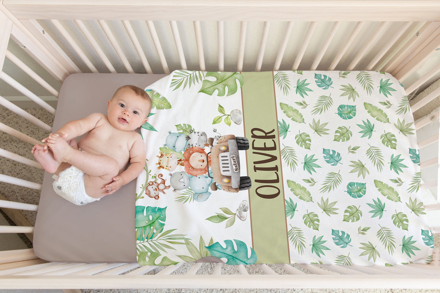 Safari animals Personalized Minky Blanket, Jungle Nursery Bedding - Cute Safari