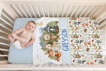 Woodland Personalized Minky y Sherpa Blanket - Woodland nursery bedding - MaF