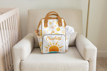 Personalized Sushine diaper bag | Boho sushine baby backpack -