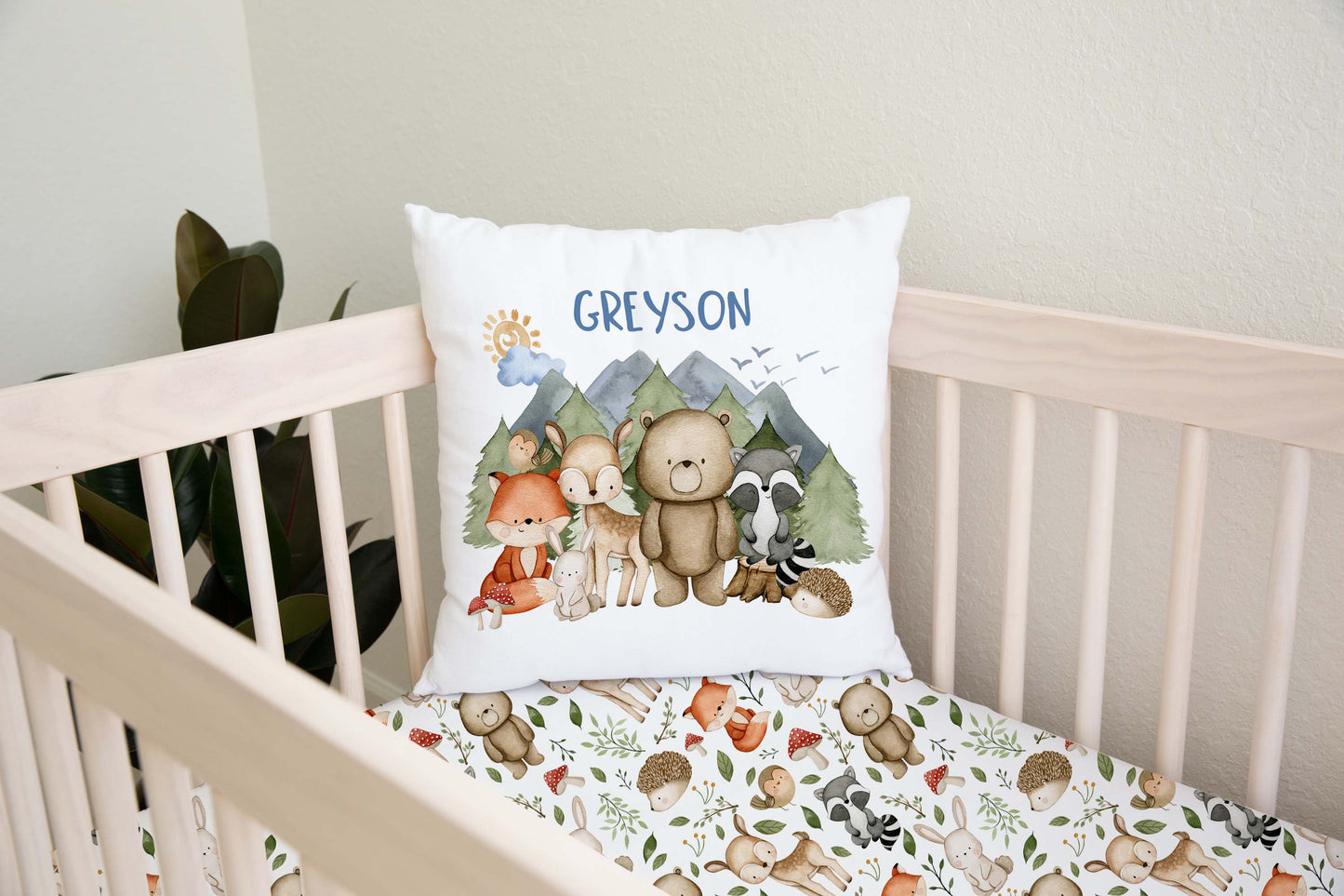 Personalized Woodland Animals Pillow cover, Forest Nursery Decor - Magical Forest