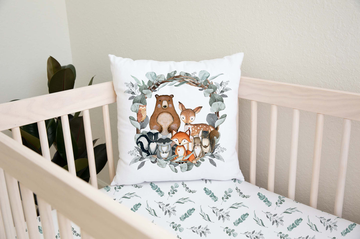 Woodland animals pillow cover, Forest nursery dercor - Greenery Woodland