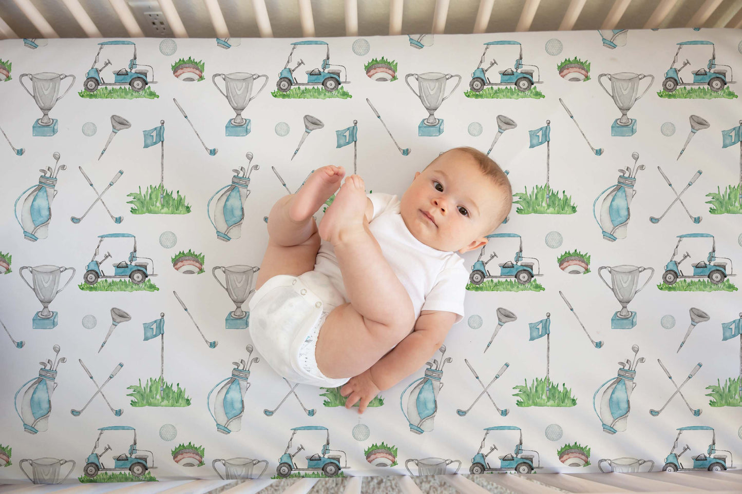 Golf crib sheet, Sports crib bedding - Little golfer