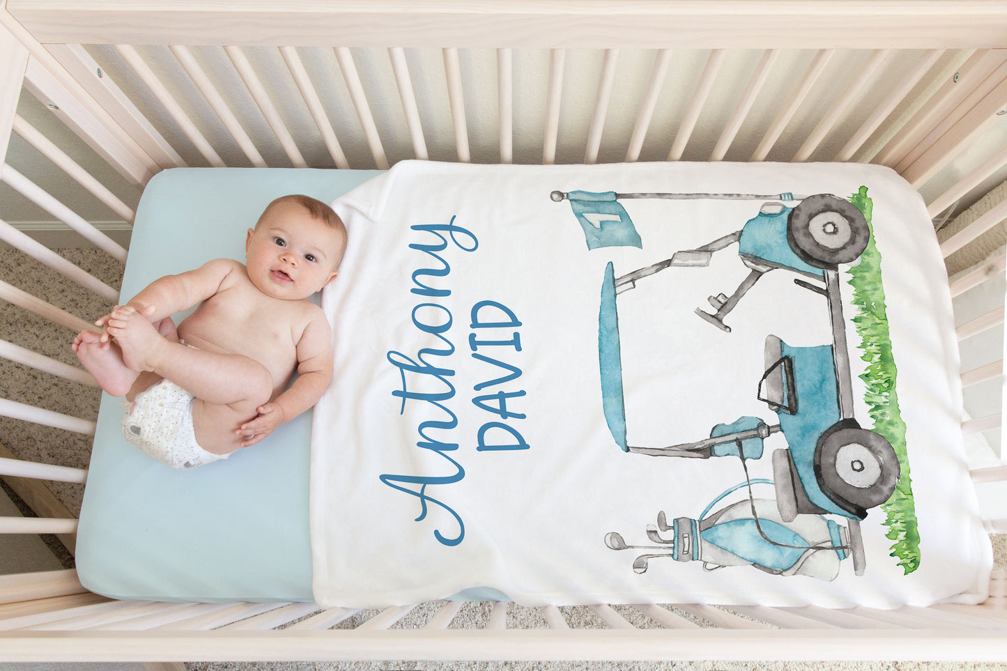 Personalized Golf baby blanket, Golf Crib bedding - Little Golfer