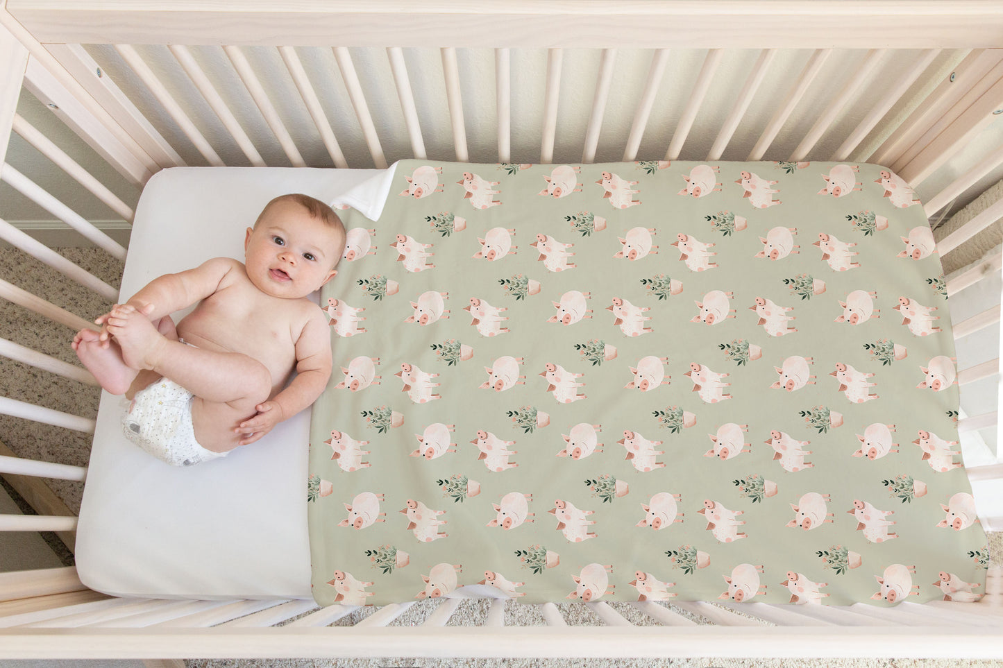 Pig baby blanket, Pig nursery bedding