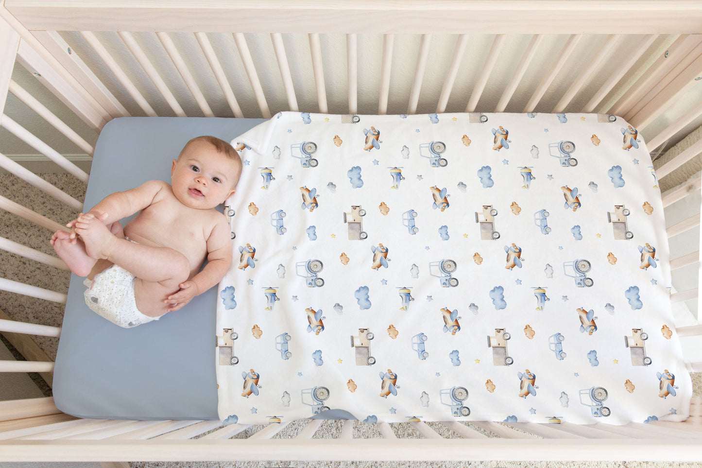 Transport blanket, Transport nursery bedding - Blue Transportation