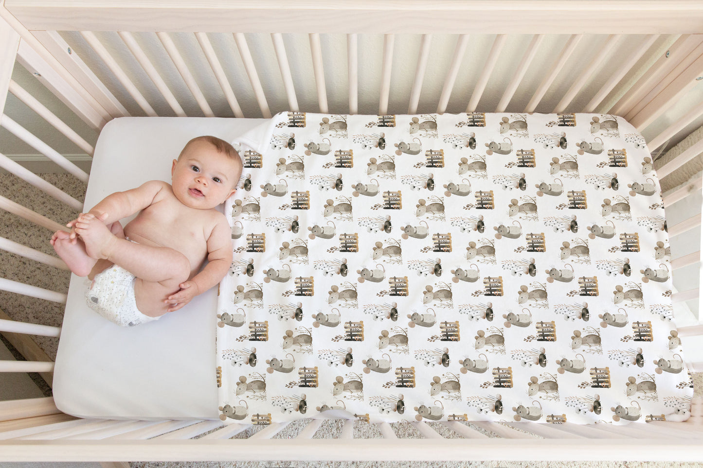 Mouse baby blanket, Earth tones crib bedding