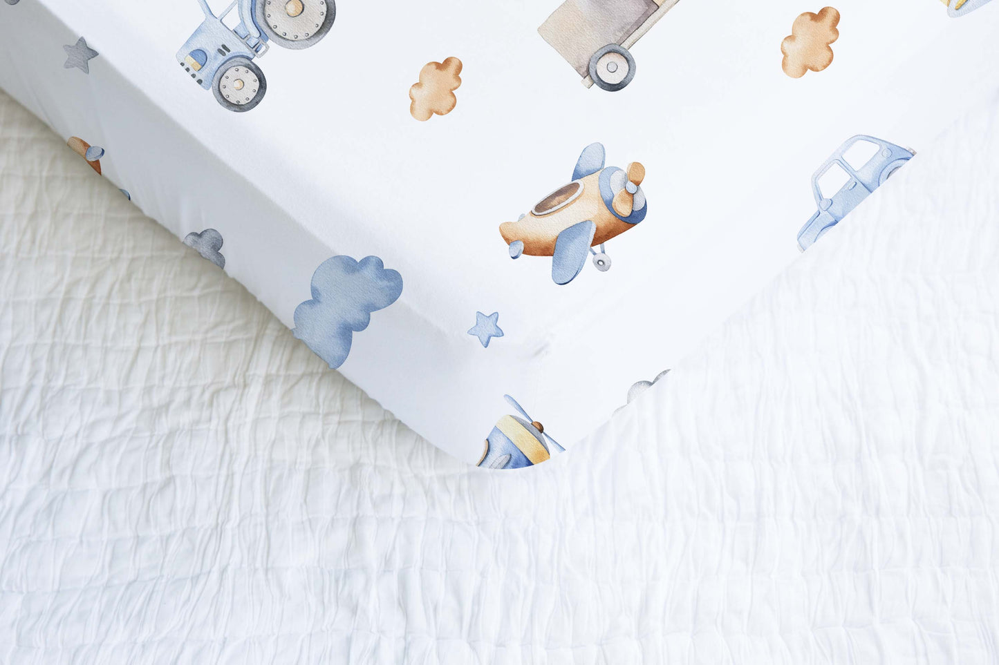 Transportation crib sheet, Vehicles nursery bedding - Blue Transportation