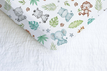 Safari Crib Sheet, Jungle Nursery Bedding- Cute Safari