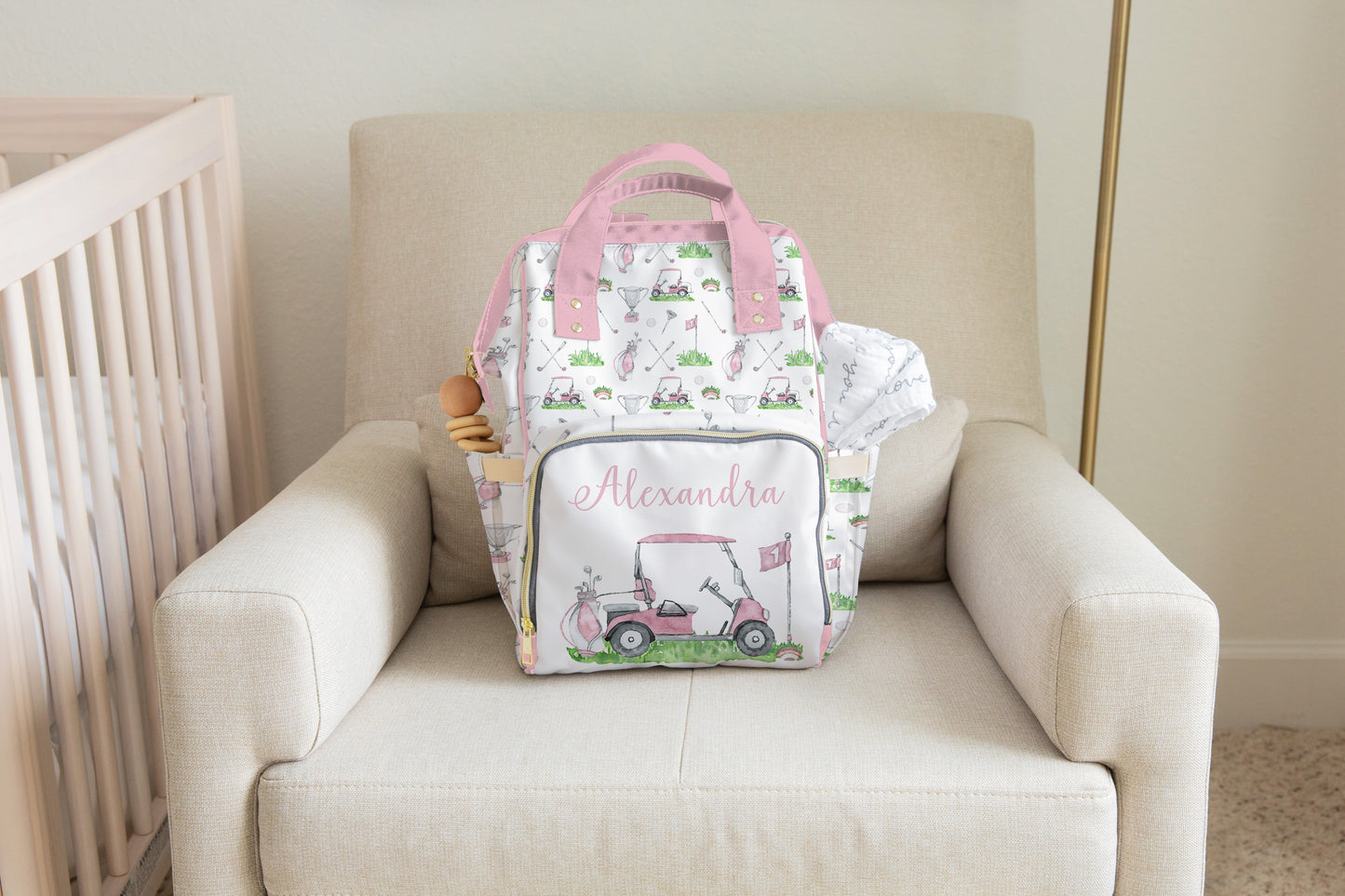 Personalized Pink Golf diaper bag | Sports baby backpack - Pink Golf