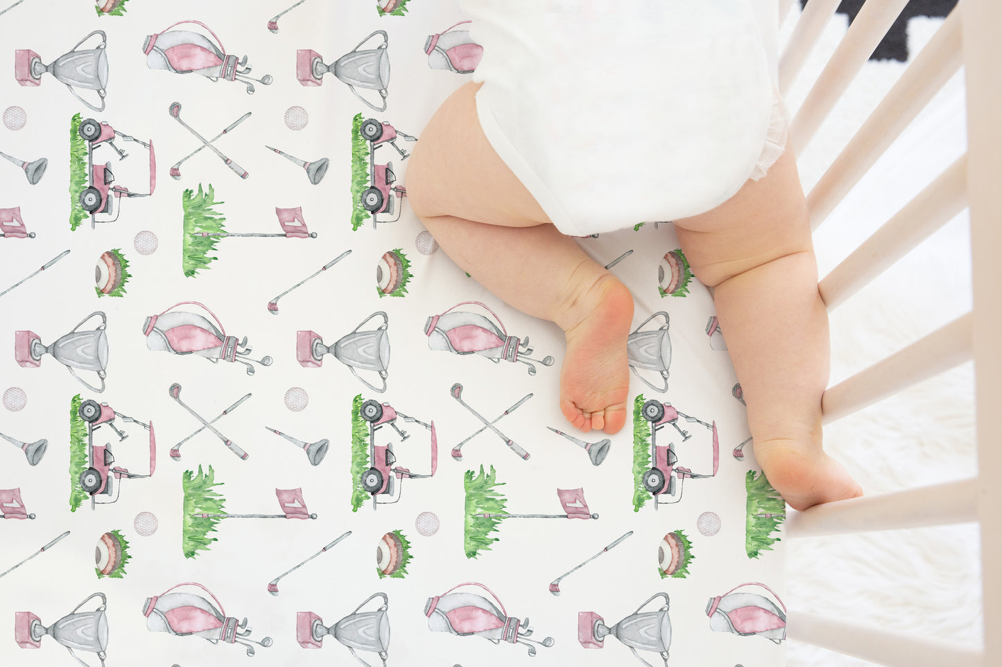 Pink golf crib sheet, Girl golf nursery bedding - Pink Golf