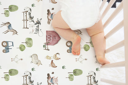 Farm Crib Sheet, Farm nursery bedding - Farm Adventure