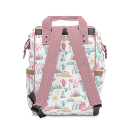 Personalized Pink Dinosaur diaper bag | Girl baby backpack - Pink Dinosaur